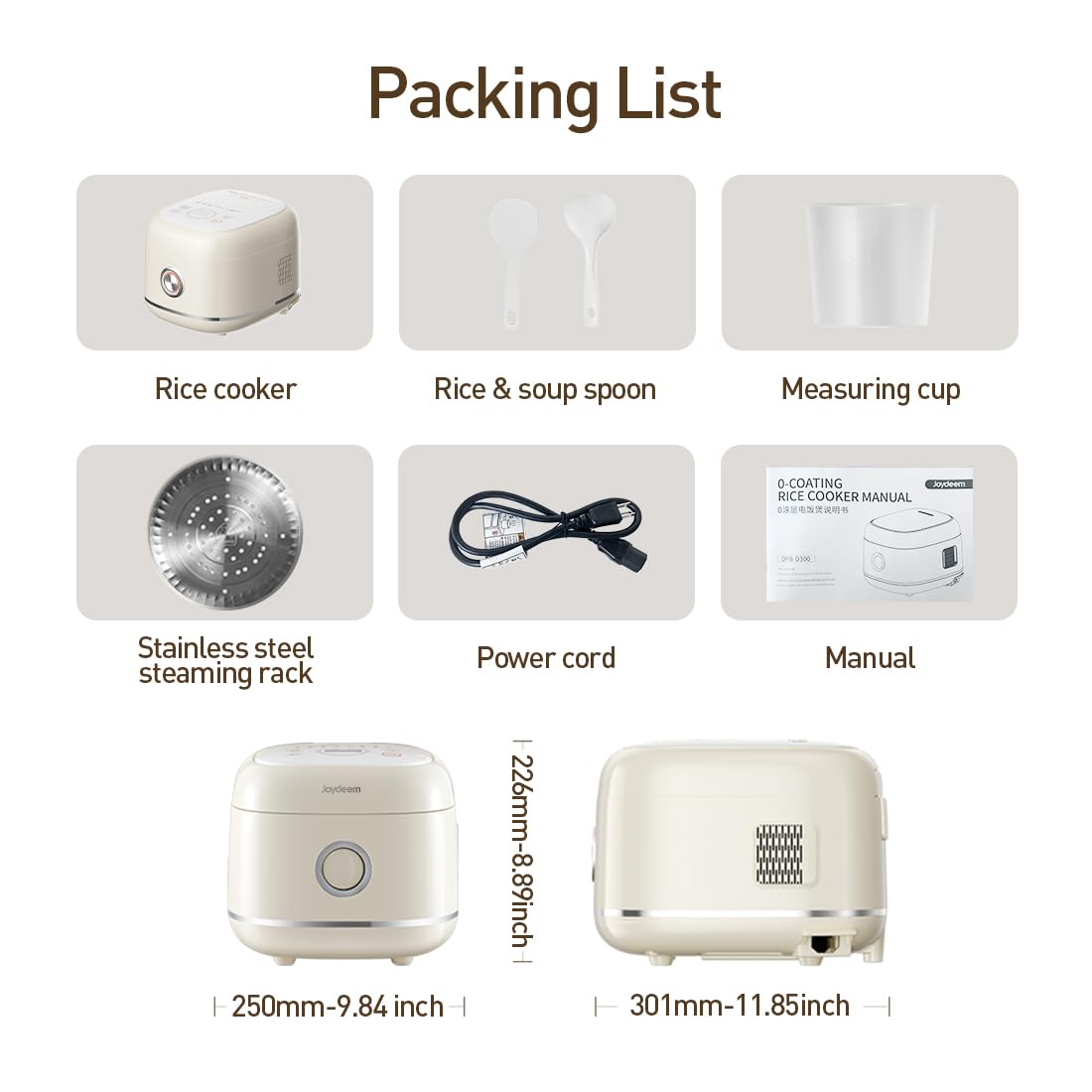 Joydeem Stainless Steel Rice Cooker, Uncoated Non-stick 316L Stainless Steel Inner Pot Rice Cookers, 6 Cup Uncooked, 3L/3.2 qt, DFB-D300