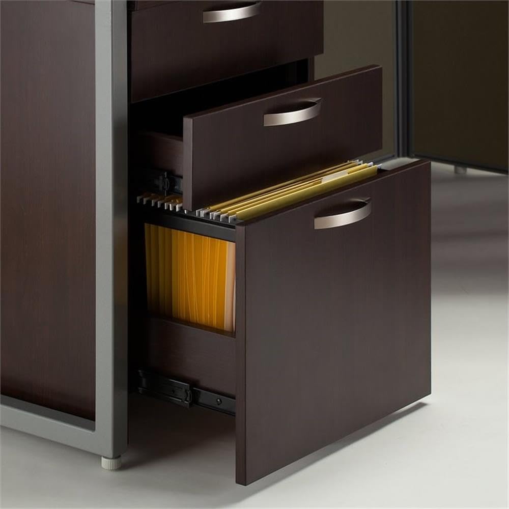 Bush Business Furniture Easy Office 60W 2 Person L Shaped Cubicle Desk with Drawers and 66H Panels in Mocha Cherry
