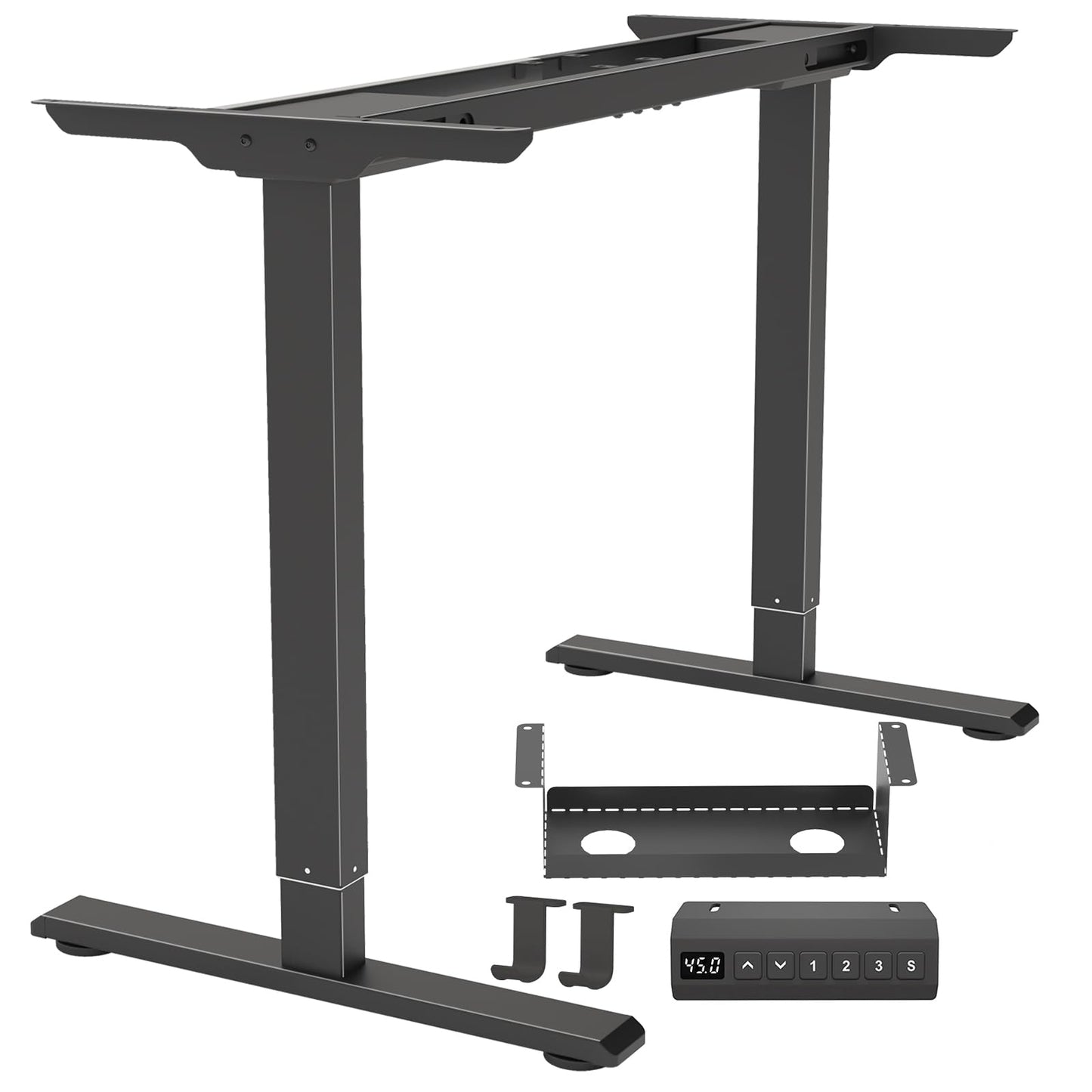 PulvinarVita Dual Motor Standing Desk Frame, Ergonomic Stand Up Desk Base Workstation with Cable Management Tray, Headphone Hook for Home Office