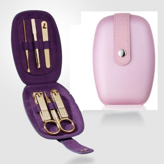 Korean Nail Clipper! World No. 1. Three Seven (777) Travel Manicure Pedicure Grooming Kit Set - (6 PCs: TS-60), Made in Korea, Since 1975 (Pink Case & Gold)