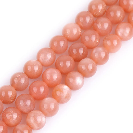 Gem-Inside 8mm Natural AAA Grade Orange Sunstone Gemstone Round Loose Beads for Jewelry Making 15 Inches