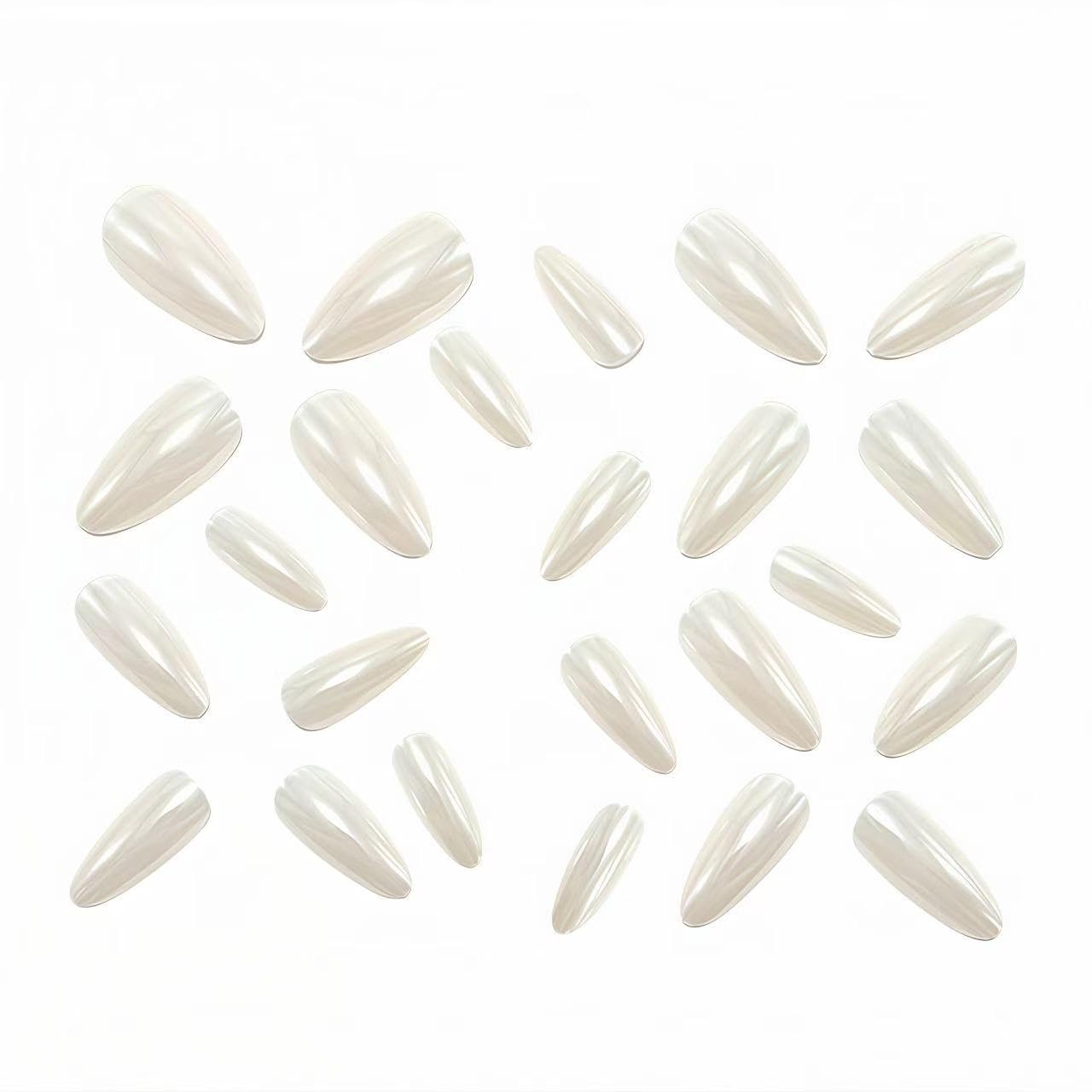 Pearl White Electroplated Press on Nails SHIQIXIANNV Almond Fake Nails Metallic Mirror False Nail Design Aurora White Glossy Acrylic Nails for Women Girl DIY Manicure Decoration 24Pcs