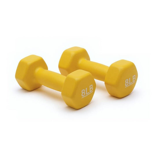 Amazon Basics Neoprene Hexagon Shape Dumbbell Hand Weights, Prevents Rolling Away, 8 Pounds, Pair, Yellow