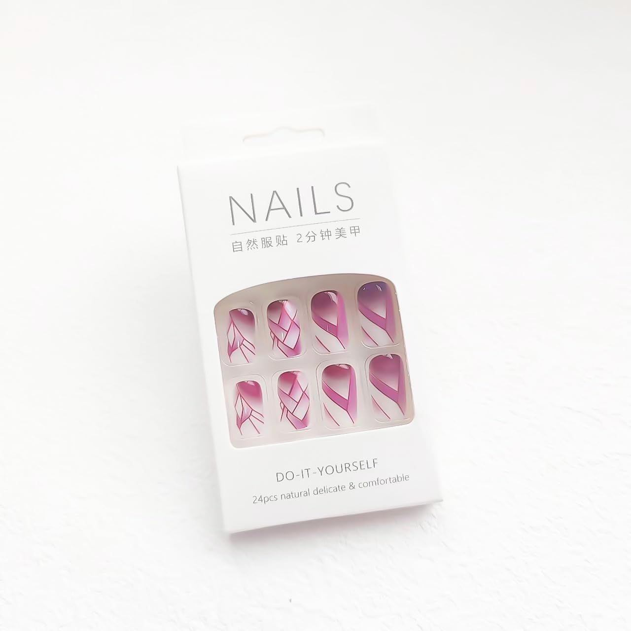 24Pcs Square Press on Nails Medium Fake Nails with Glossy Full Cover False Nails and Wine Red Broken Glass Pattern Acrylic Nails Square Glue on Nail for Women Manicure