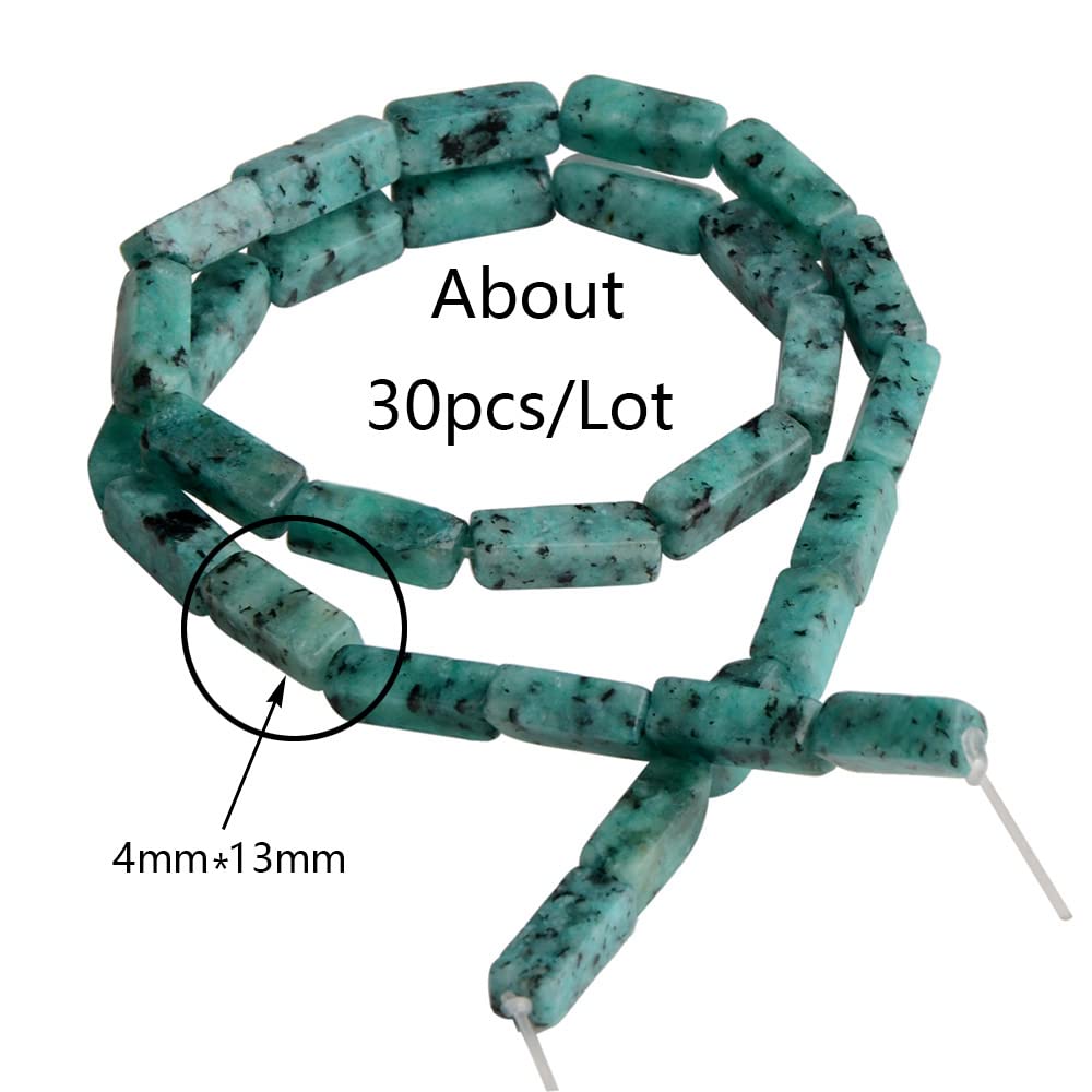 4x13mm Natural Stone Picasso Rectangular Column Tube Cylinder Spacer Loose Beads Gemstone for DIY Bracelets Necklace Jewelry Making Strand 15 Inch (28-30pcs)