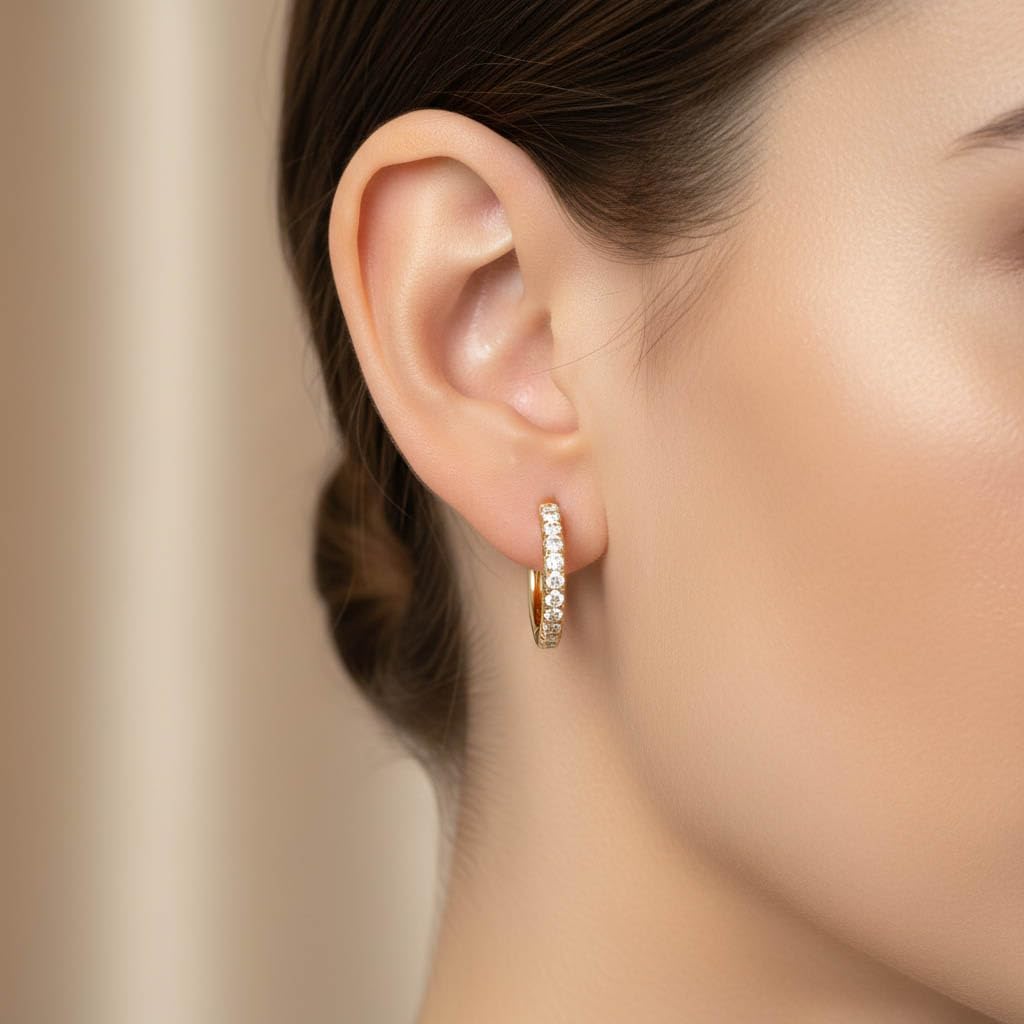 10MM Huggie Hoop Earrings for Women, 0.25 Carat (ctw) Round Natural Diamond Hoop Earrings in 10K Solid Yellow Gold Jewelry for Her