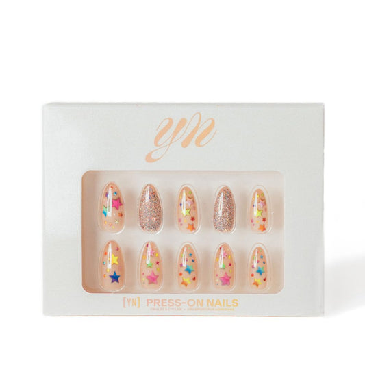 YN Young Nails Press On Nails - Glue On Fake Nails for Women,Medium Oval Shape, Includes Nail Glue, File, Tabs, Quick and Easy Application (Rainbow Orbit)