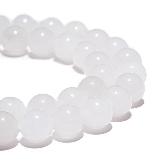 10mm Natural White Jade Gemstone Beads Polished Round Smooth Stone Beads for Bracelets Jewelry Making 15inch Loose Beads