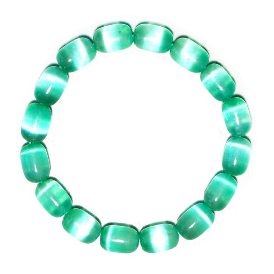 TaHLga Natural Selenite Crystal Bracelet for Women Men | 8x12mm Green Plated Cylinder Beads | Authentic Stone with Leather Pouch, Gift Box & Repair Kit | Fits 7.5 inch Wrist