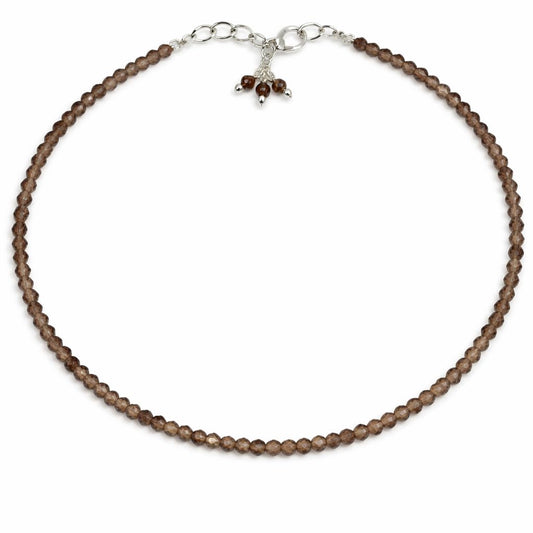Gempires Smoky Quartz Bracelet for Women | Handmade Dainty Gemstone Beaded Bracelet 2.5 mm | Adjustable Silver Plated Minimalist Jewelry | Lightweight Everyday Bracelet | Elegant Gift for Her