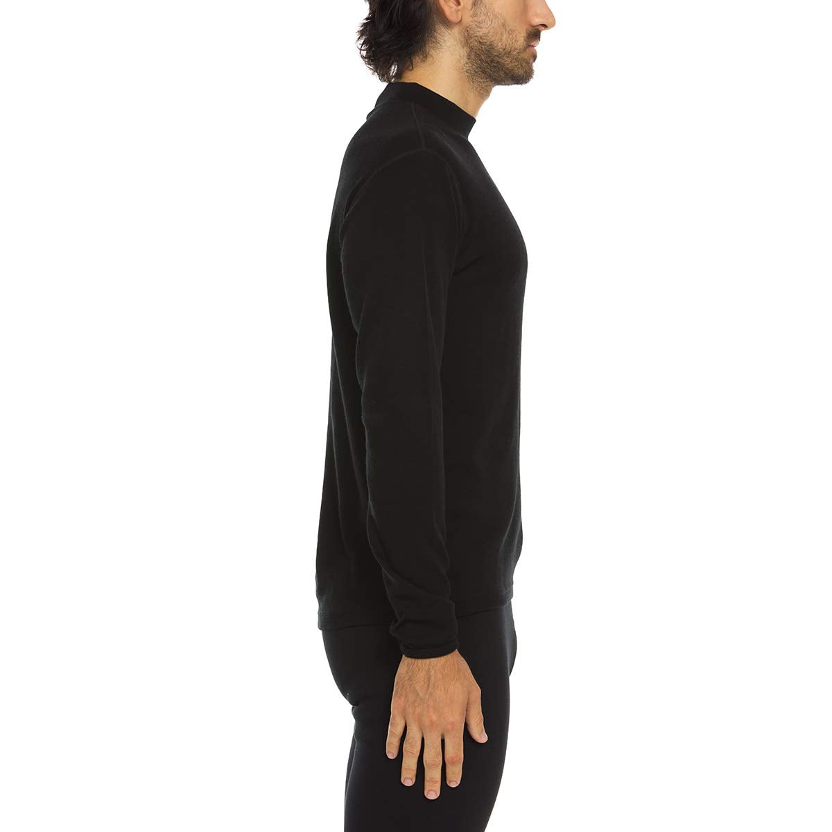 100% Merino Wool Men's Midweight Mock Neck - Base Layer Top - Warm Under Shirt - Black - 3X-Large