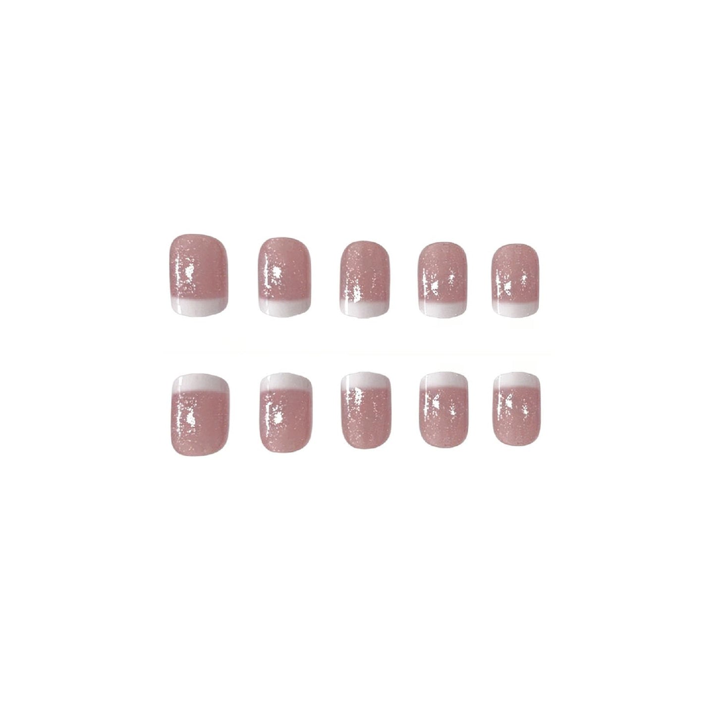 French Tip Press on Nails Short Square Fake Nails with Glitter Designs Nails Press ons Pink White Artificial Nails Simple Stick on Nails for Women 24Pcs