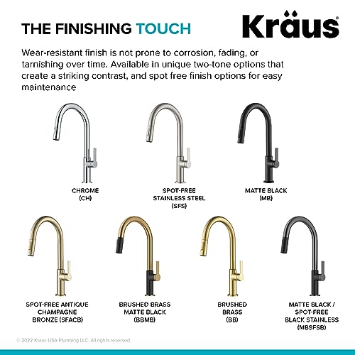 KRAUS Oletto High-Arc Single Handle Pull-Down Kitchen Sink Faucets in Spot Free Black Stainless Steel, Kitchen Faucets with Pull Down Sprayer, KPF-2820MBSFSB