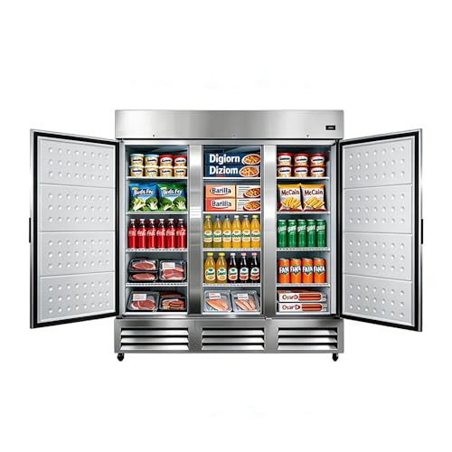 NAFCOOL Commercial Freezer Stainless Steel Freezer,66 Cu.ft Reach In Solid Single Door Merchandiser Cooler for Restaurant, Bar, Shop with LED Light Adjustable Shelves, ETL Sanitation,81" Wide