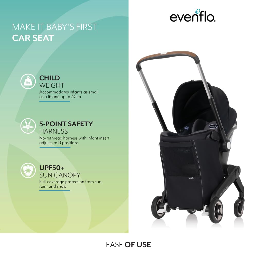 Evenflo Shyft DualRide Infant Car Seat Stroller Combo with Carryall Storage (Boone Gray)