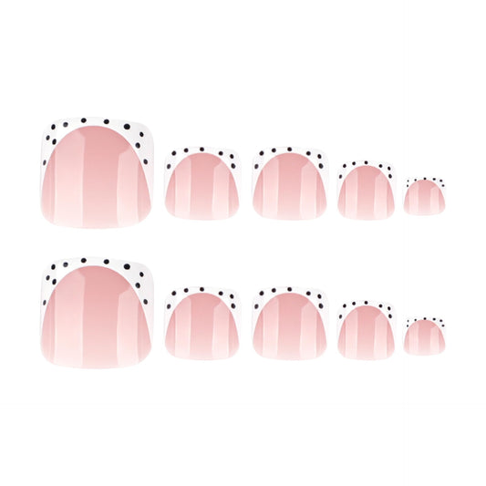 French Tip Press on Toenails White Polka Dots Fake Toe Nails Short Square False Toenails Glossy Cute Acrylic Toe Nails Full Cover Stick on Nails for Woman Nail Decoration 24Pcs