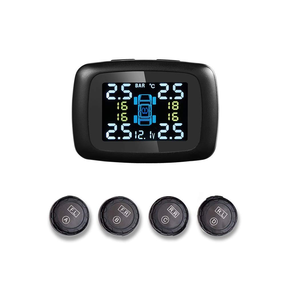 slrongpowlr Real-time TPMS Trailer Tire Pressure Monitoring System, Wireless TPMS Sensors Set of 4 External Tire Pressure Sensors with Alarm Modes for RV SUV MPV Truck Sedan (0-87 PSI)