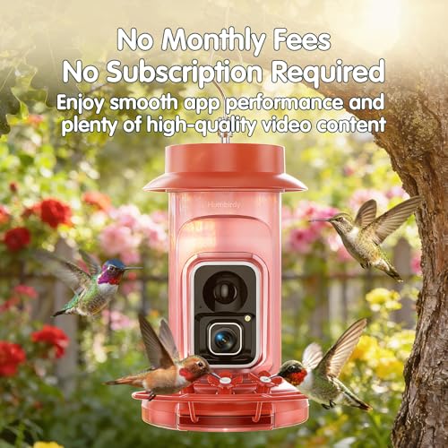 Humbirdy Hummingbird Feeder with Camera, 4K Ultra HD Video at 30fps, 10x Slow-Motion at 120fps,1.9in Closer Focus, No Subscription,Leak Proof, Ant Moat,Solar Powered, 2.4G&5G Wi-Fi,Bird Lover Gift