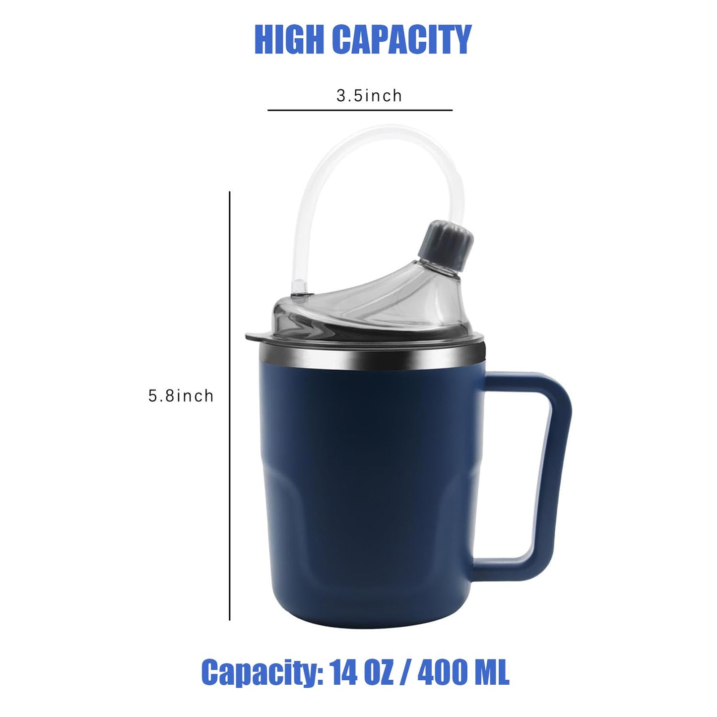 ACUDUDOMA Adult Spill Proof Cup for Elderly, 3 in 1 Stainless Steel Sippy Cup with Straw and 2 Lids, Suitable for Seniors Disabled Patients Limited Mobility, 14 OZ
