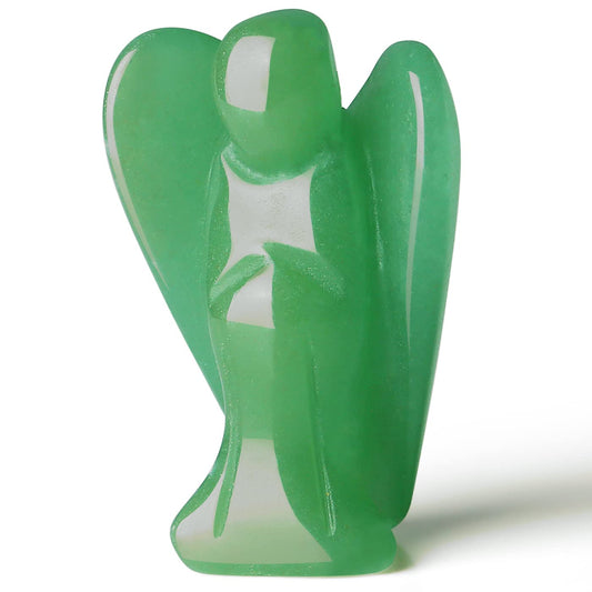 QINJIEJIE Green Aventurine Carved Pocket Guardian Angel Decor Polished Gemstone Crystal Statue Peace Angel Figurine Spiritual Gift for Meditation Protection