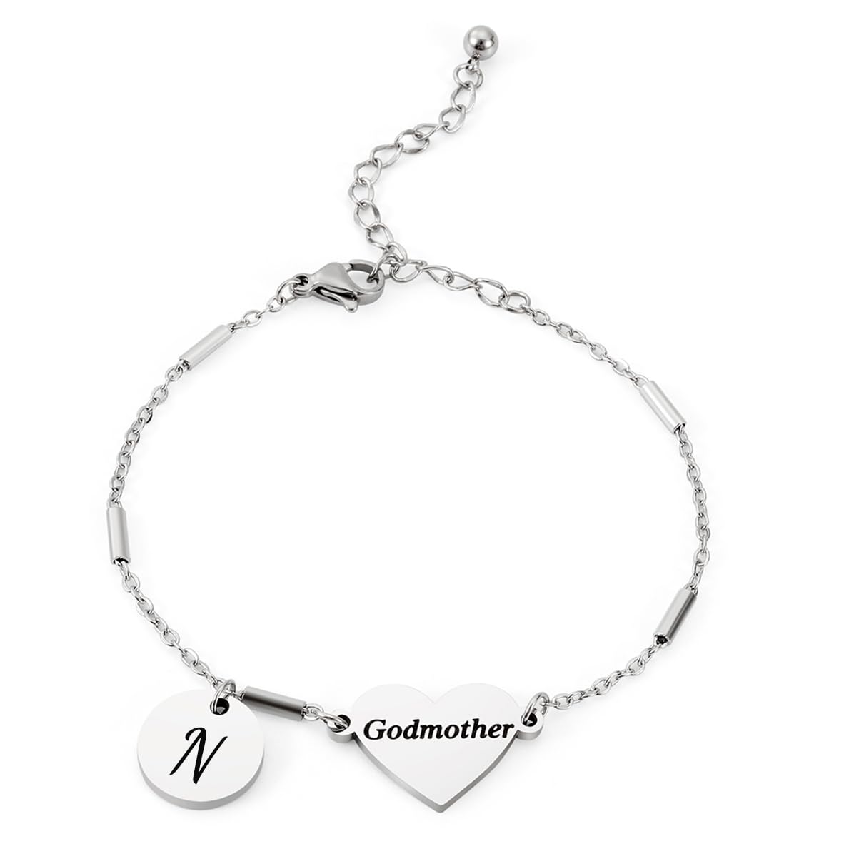 CHENVA Godmother Gifts Initial Bracelet Bangle for Women Gift for Godmother from Goddaughter (Godmother Bracelet N)