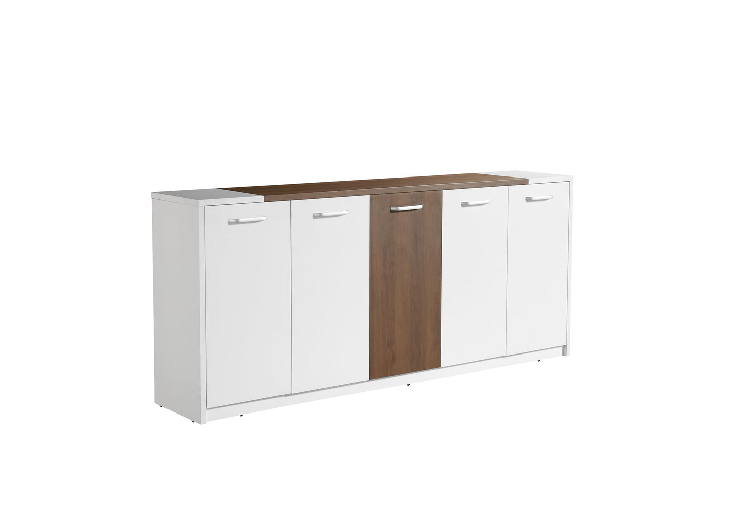Leon 87" Wood Office Furniture Set of 3pcs | Executive Right Side L Shaped Corner Desk & File Drawers w/Telescopic Rail | Coffee Table | Storage Cabinet w/Chrome Handles | Modern Home Workstation