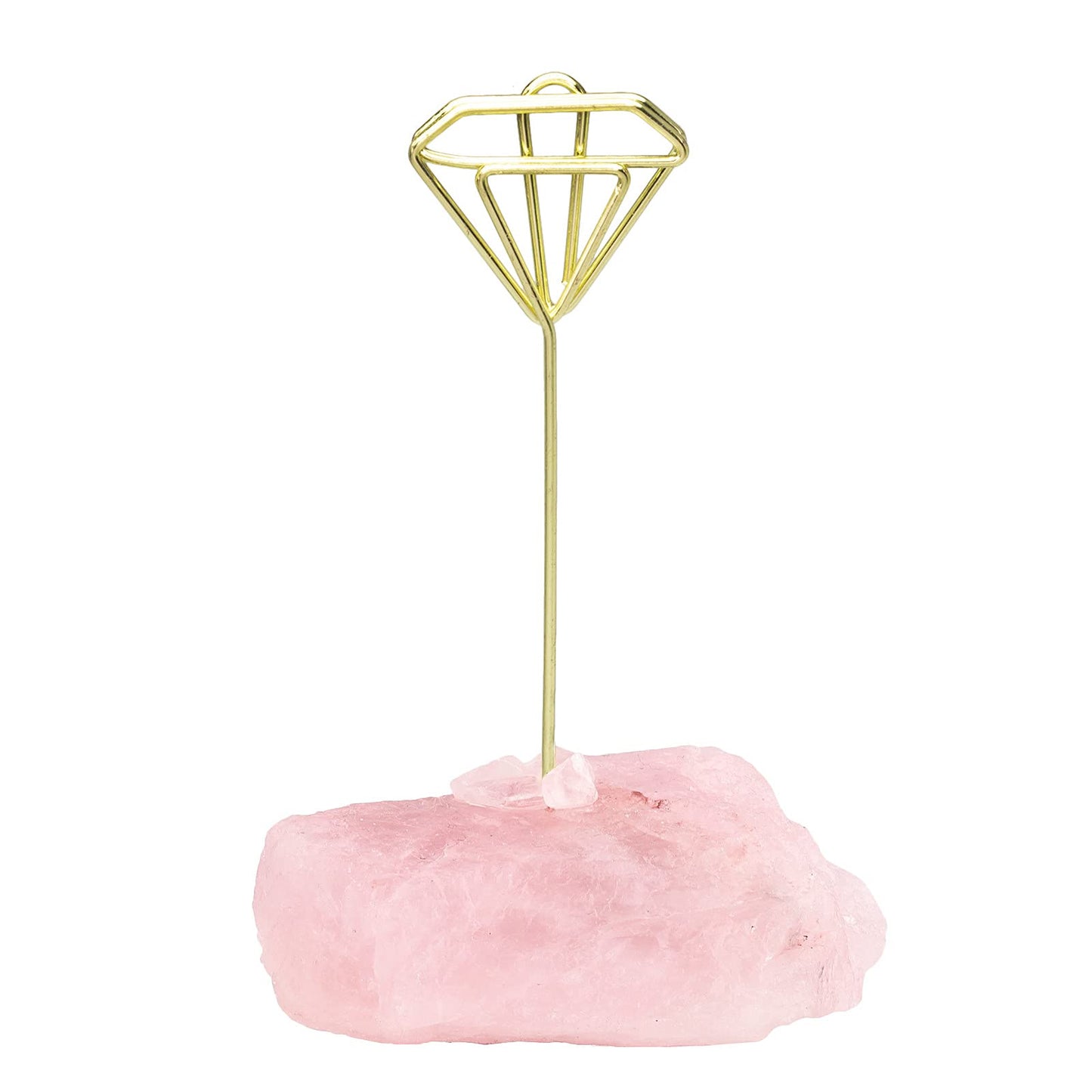 mookaitedecor Natural Rose Quartz Raw Crystal Table Card Holder, Wedding Table Name Card Holders Clips Picture Memo Note Photo Stand, Diamond Shape