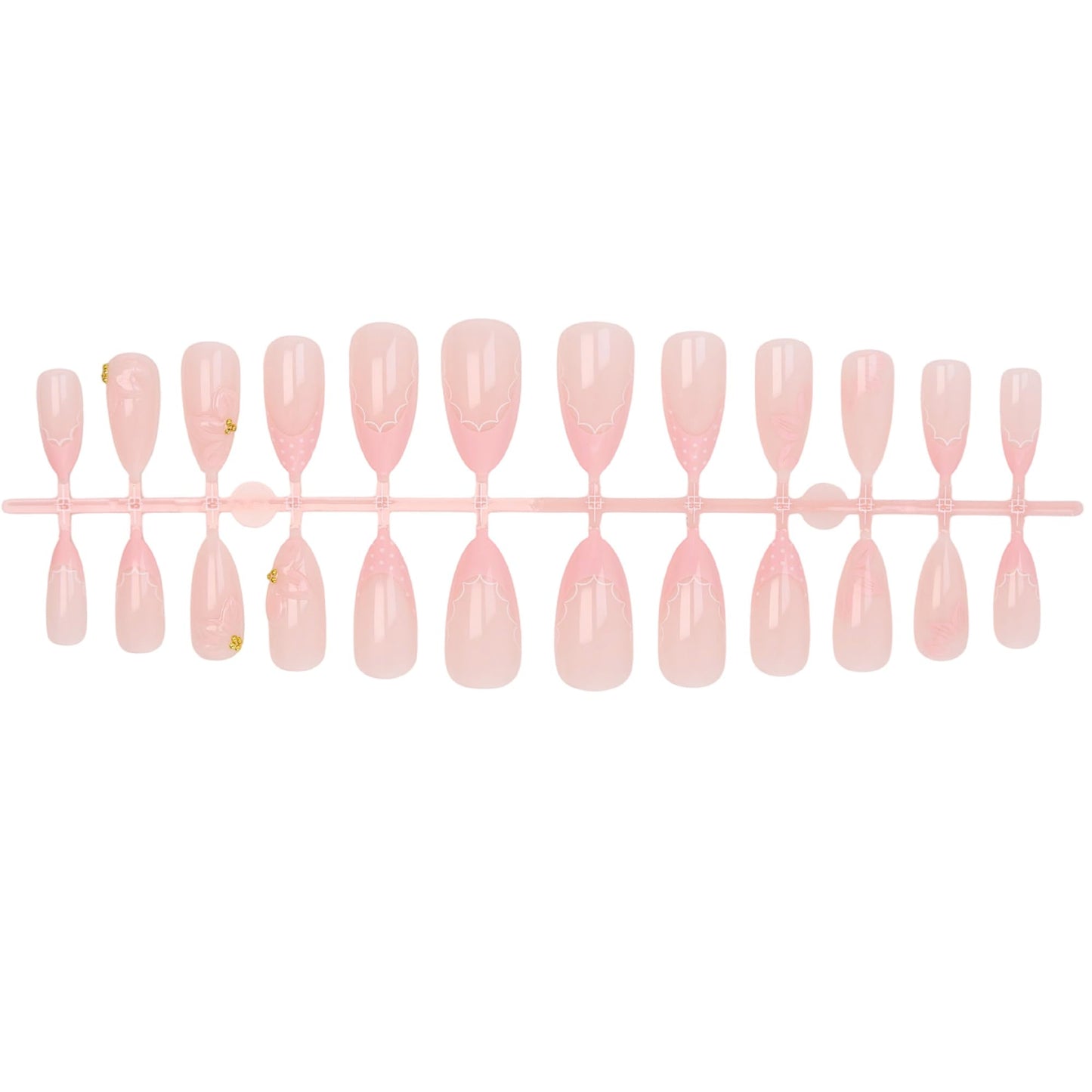 24Pcs Light Pink Press on Nails Medium Almond Fake Nails with 3D Floral & Gold Rhinestones False Nails Acrylic Glossy Full Cover Stick on Nails for Women Manicure Decorations
