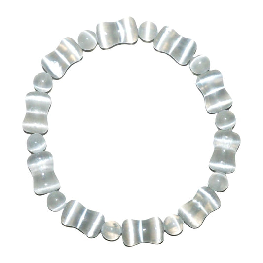 TaHLga 8mm Selenite Bracelet White Bamboo-Shaped | Natural Stone Beads with Traditional Bamboo Node Design | Handmade Meditation Healing Crystal Jewelry | Beading Tool Kit - Adjust to 6.5-7.5 inches