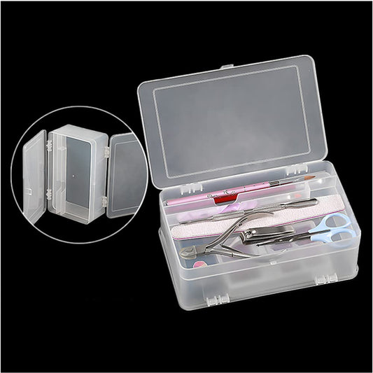 PTGMH Plastic Nail Art Tools Organizer Nail Brushes Container Case Manicure Tools Holder Double Layers Large Capacity Nail Tools Storage Box (transparent)