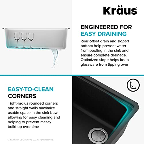 KRAUS Bellucci 30” in. Undermount Workstation Granite Kitchen Sink in Metallic Black with Accessories, KGUW2-30MBL