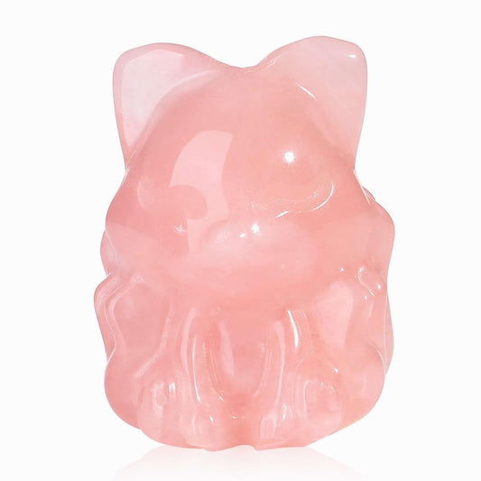 LAIDANLA 2" Rose Quartz Fox Figurine Healing Crystals Pink Fox Statue Hand Carved Natural Gemstone Polished Reiki Spiritual Pocket Animal Sculpture Home Office Room Desk Decor