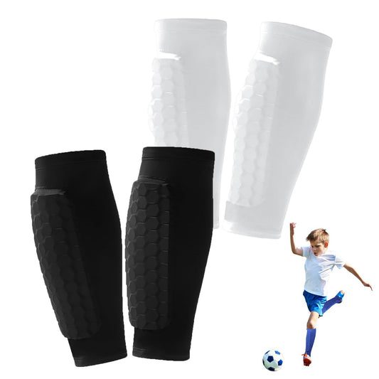 2 Pairs Soccer Shin Guards for Kids Youth Adult,Shin Guards Soccer Calf Compression Sleeve with Honeycomb Pads,Lightweight Shin Protector Support for Baseball MTB Football–Boys Girls Protective Gear