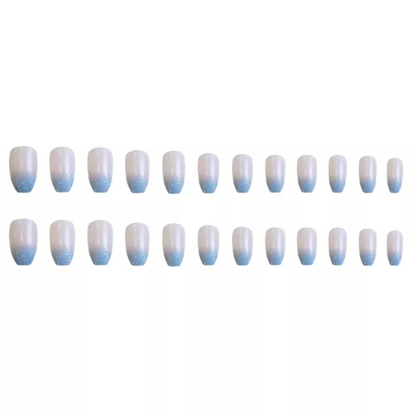 Gifiky Long Coffin Press on Nails French Galaxy Fake Nails Full Cover Nails Tips Gradient Blue False Nails for Women and Girls 24Pcs