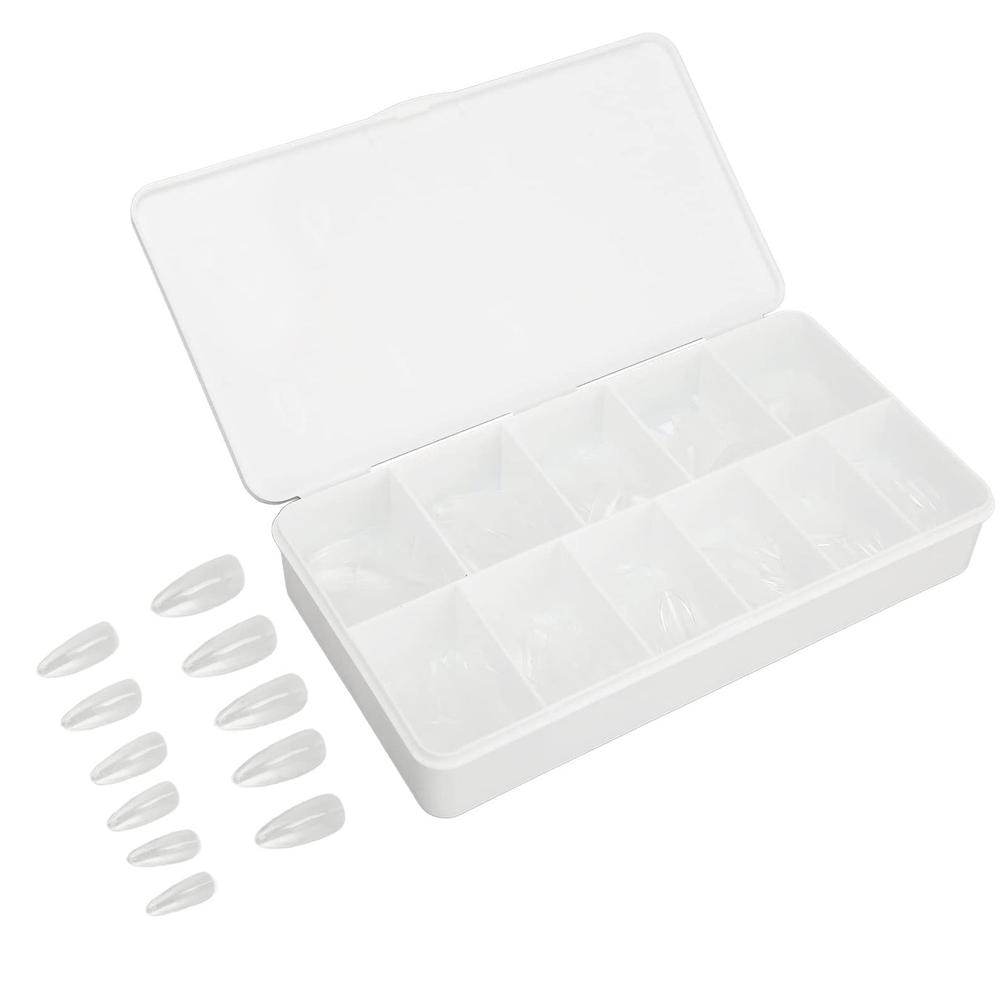 550 Tablets Long Clear Nails Ultra Thin Clear Stiletto Fake Nails Set, Long, Full Cover, Almond Shaped with Rhinestones Designs for Wedding, Dating, Party Acrylic Nail Tips Kit