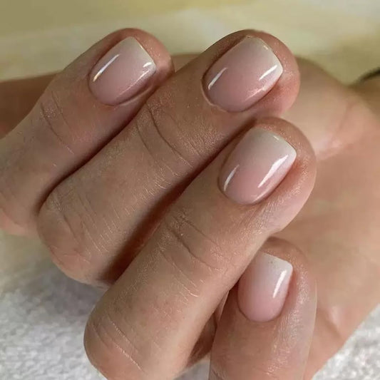 CTTHNBD Short Press on Nails Square - Ombre Fake Nails with Glossy Design - Nude False Nails Press ons - for Women Manicure 24 Pcs
