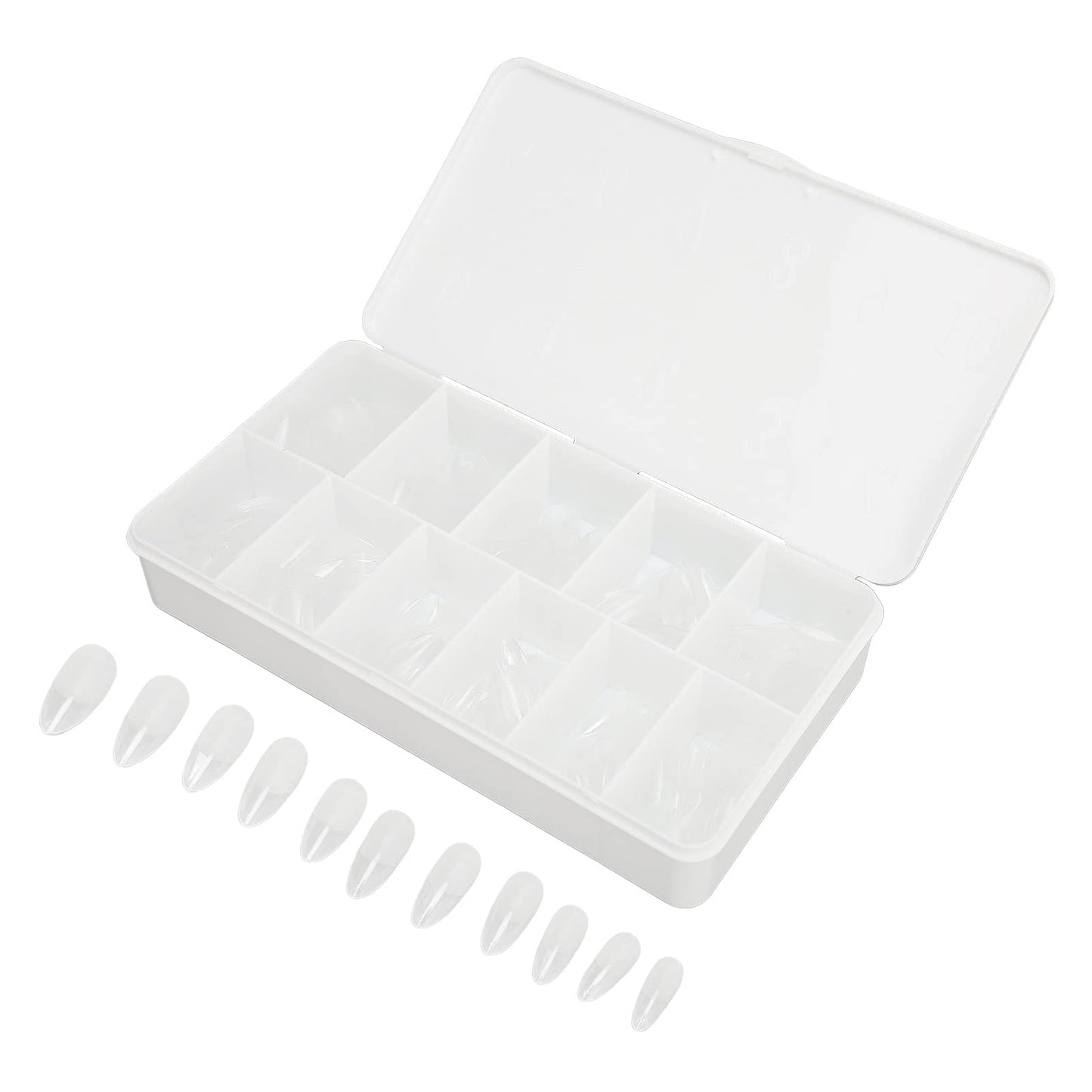 550 Tablets Long Clear Nails Ultra Thin Clear Stiletto Fake Nails Set, Long, Full Cover, Almond Shaped with Rhinestones Designs for Wedding, Dating, Party Acrylic Nail Tips Kit