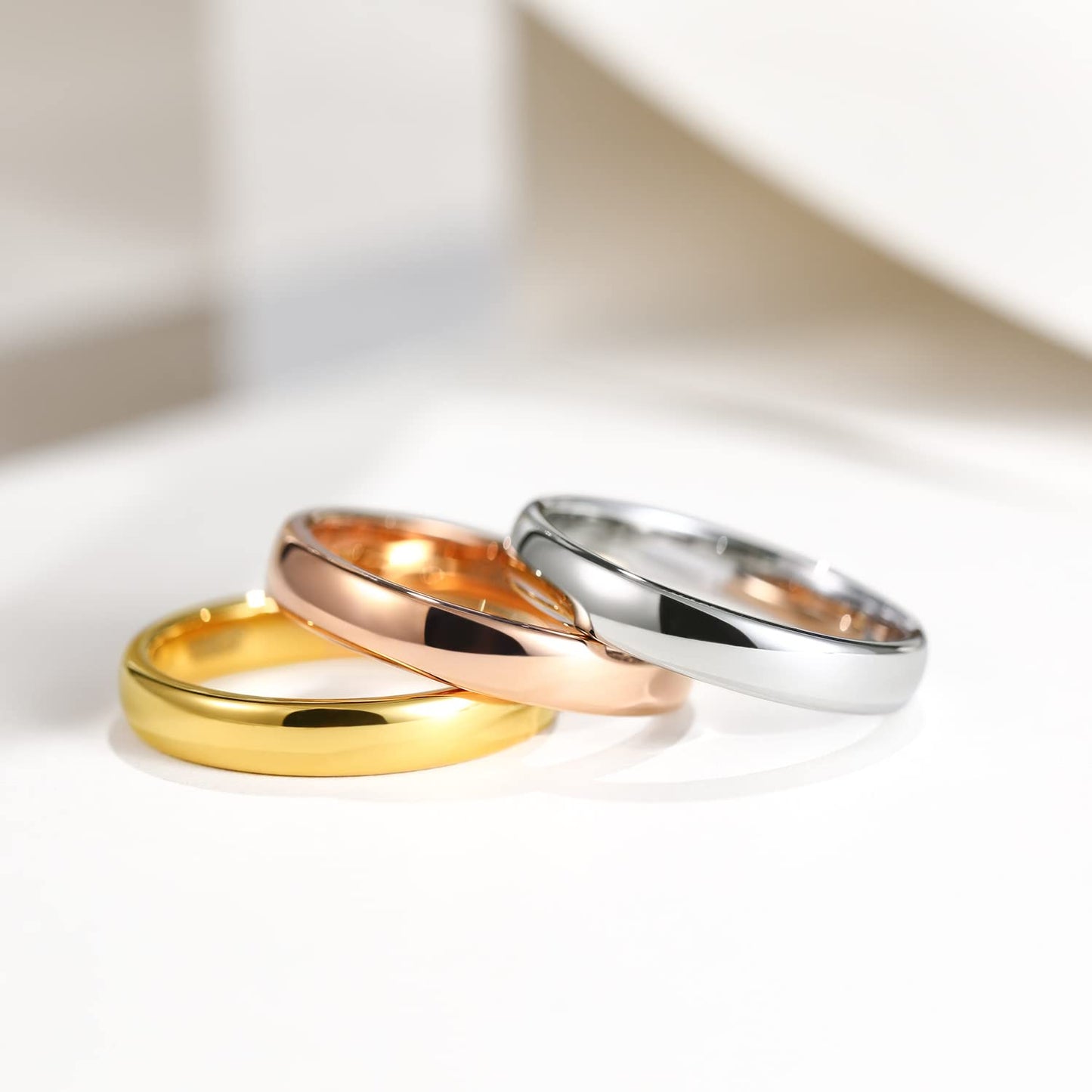 Greenpod 4mm Tungsten Rings for Women High Polished Plain Dome Rose Gold Plated Classic Wedding Band Comfort Fit Size 6.5