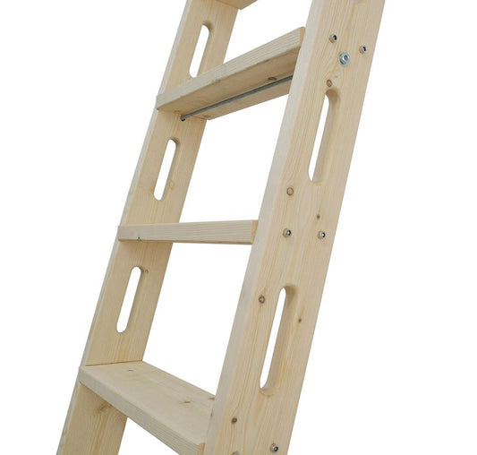DIYHD 96" Knotty Pine Sliding Library Ladder, Solid Wood Bookshelf Ladder with Oval Cut-Out Grip & Handrail, Unfinished Paintable, Hardware Not Included