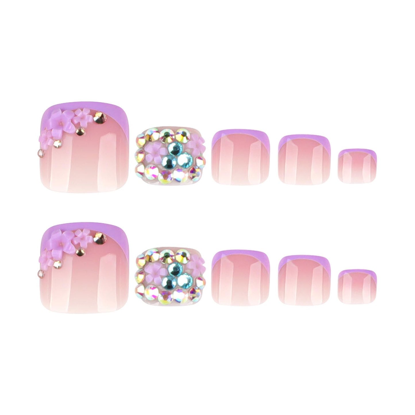FIEONCIY Press on Toenails with Designs Acrylic Fake Nails for Toe Artificial False Nails with Charms Press on Toe Nails for Spring Summer Stick on Toenails for Women Girls(WSJ2515)