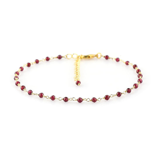 JOR Natural Garnet Beaded Rosary Anklet, Handmade Craft, Anklet Beads Bracelet, Chakra Healing Anklet, Gemstone Women Jewelry, Dainty Gold Plated Anklet 9 inch + 2 inch (1pcs)