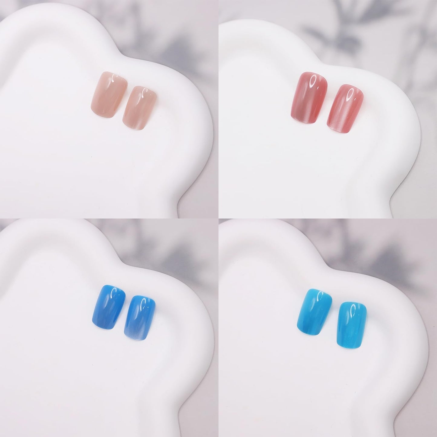 KKUUOO 4 Color Press on Nails, 96Pcs Medium Square Fake Nails, Glitter Press on Nails, Full Cover Glossy Acrylic Nails, Gradient False Nails, Stick on Nails for Women Girls (Cyan Blue Pink Nude Color)