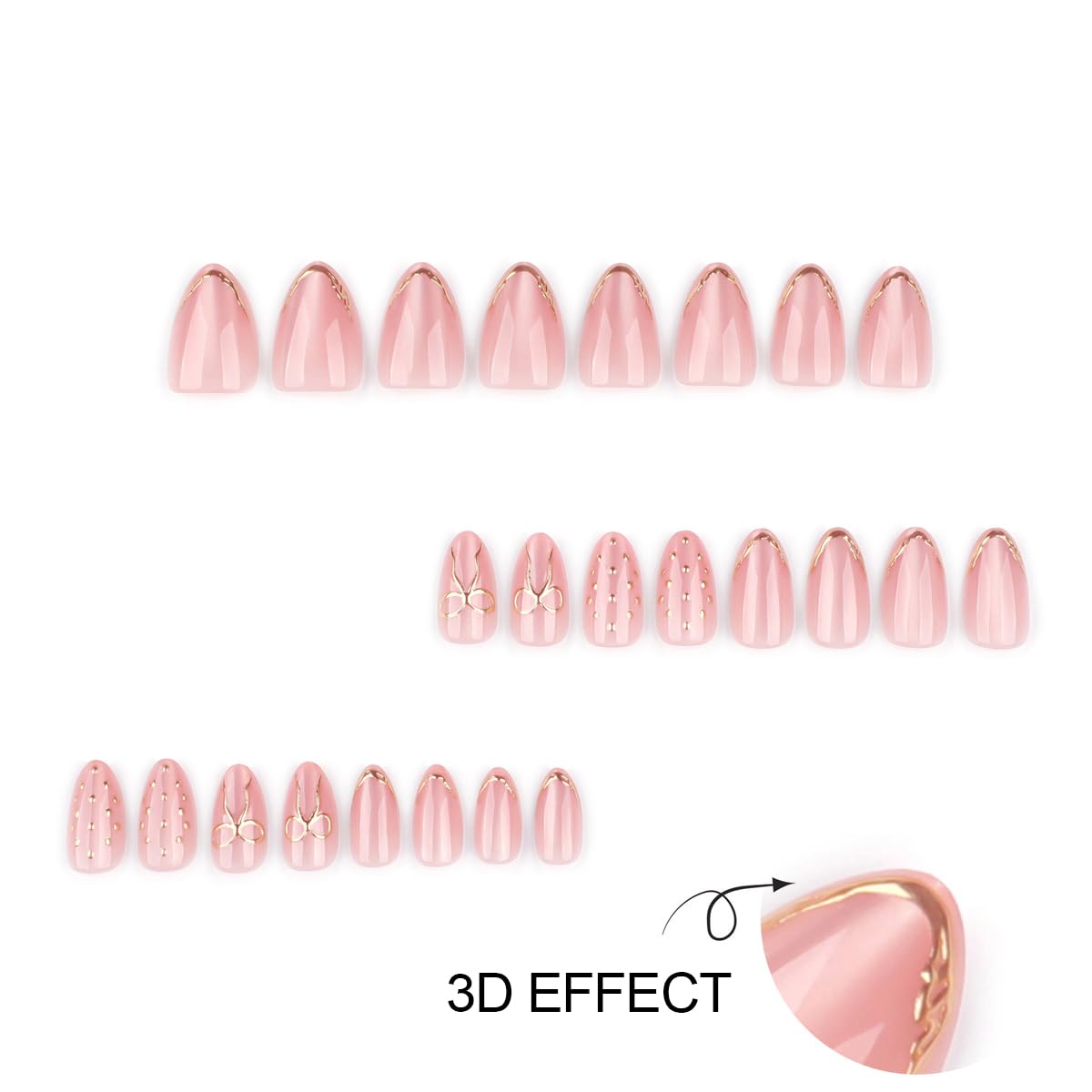 Nude Press on Nails Short Almond Fake Nails Cute Nails Press ons with Gold Bow,Polka Dots Design Reusable Artificial Nail Full Cover Stick on Nails for Women Manicure 24Pcs