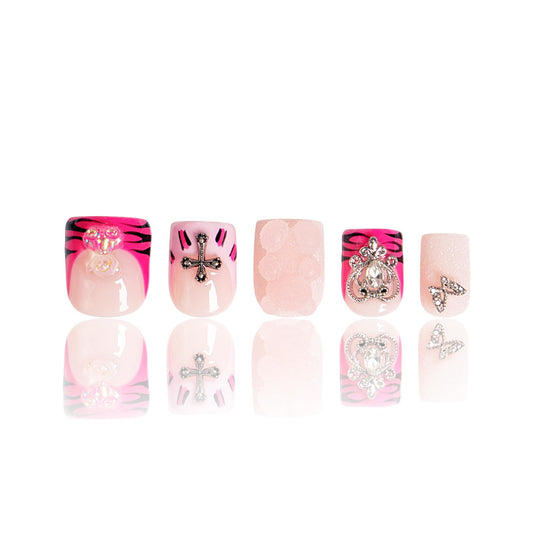 LOVFUL Press on Nails Safari Love | Handmade with Full Covered Crystals | Reusable Full Cover Nails | Square Short 0.8 in | H128-L