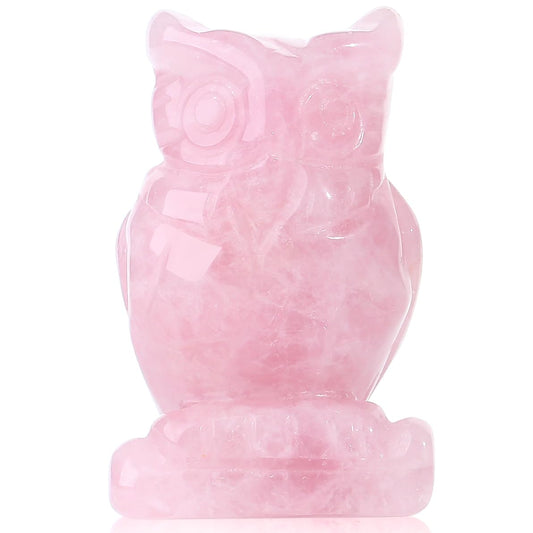 YATOJUZI 2” Owl Decors Natural Rose Quartz Crystals Stones Pink Cute Decor Polished Hand-Carved Sculpture Statue Figurines Gemstone Home Office Desk Decoration Reiki Energy Gifts