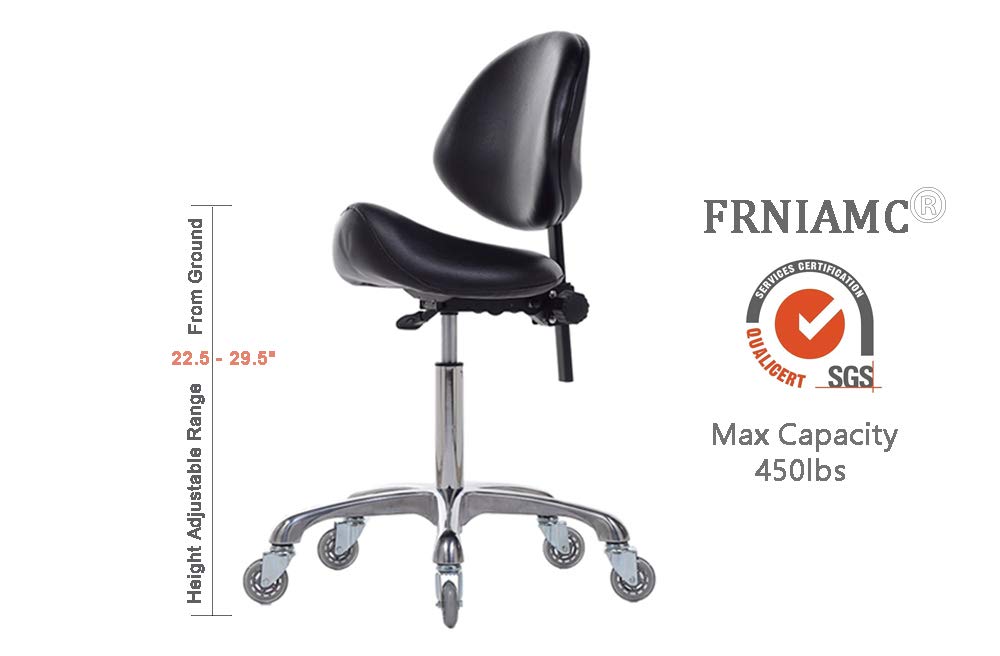 FRNIAMC Adjustable Saddle Stool Chairs with Back Support Ergonomic for Medical Clinic Studio Salon Office and Home (Black)