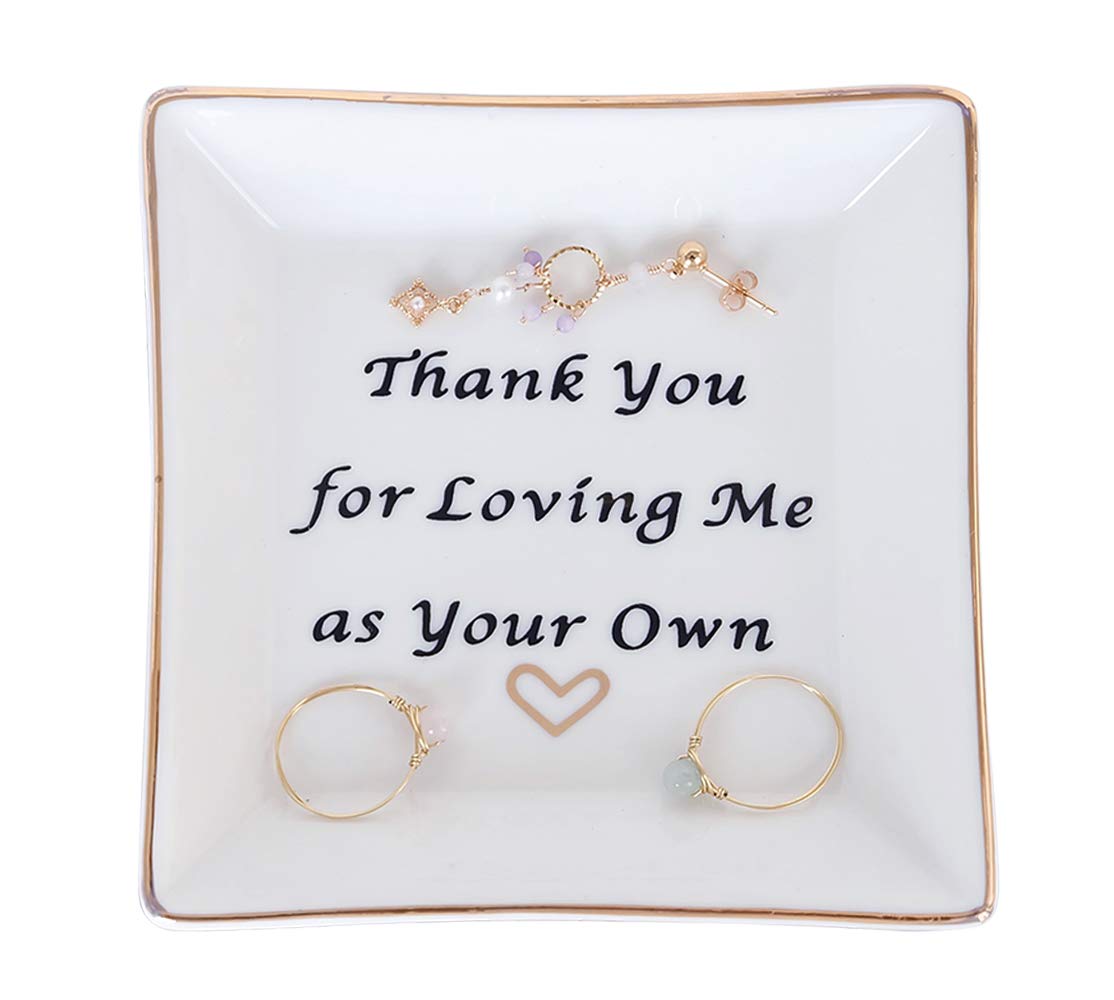PUDDING CABIN Initial Ring Holder Jewelry Tray, Personalized M-Monogrammed Engagement Wedding Gifts for Bridesmaid, Bride, Birthday Christmas Gifts for Women, Mom, Friends, Sisters, Ceramic White
