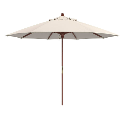California Umbrella 9' Premium Commercial Hardwood Patio Umbrella, Manual Lift With Sunbrella Natural Fabric