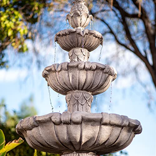 XBrand 58.3" 3-Tier Outdoor Water Fountain – Dark Gray Freestanding Classic Leaf Design with Bird Bath, Pump & Large Water Capacity – Garden, Yard, Lawn, or Patio Décor