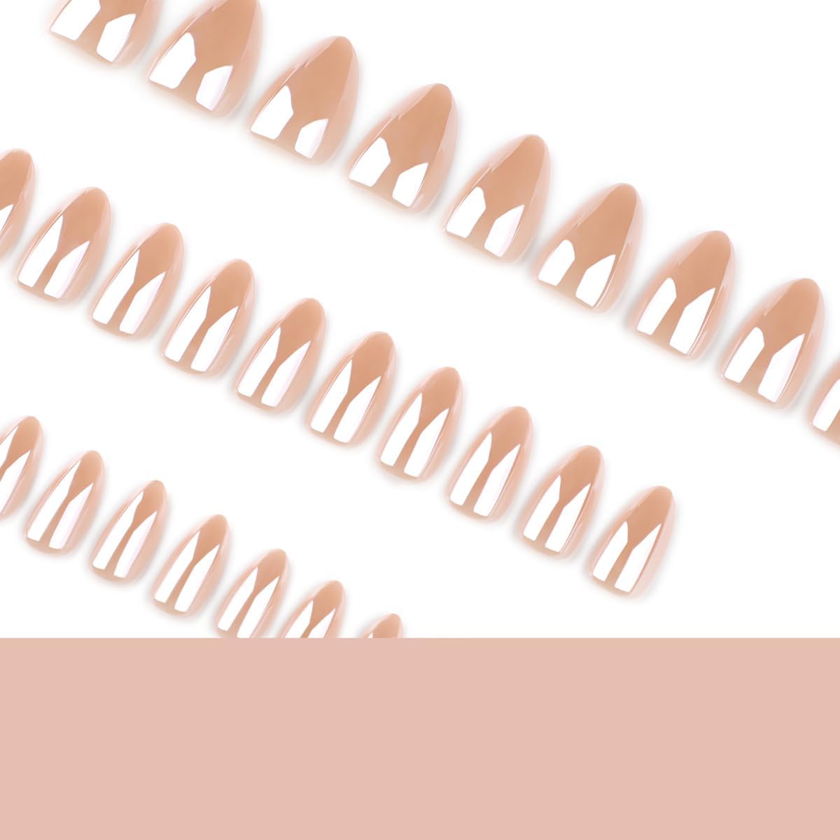 Press on Nails and Toenails Set - 48Pcs Short Almond Chrome Fake Nails, Short Square Chrome False ToeNails, Reusable Nude Glue on Nails for Women Manicure & Pedicure Nail Kit
